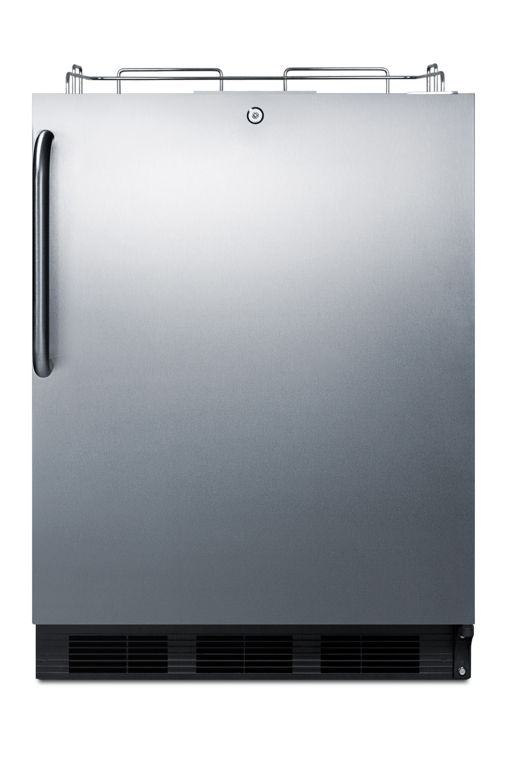 Built-in undercounter ADA height commercially listed kegerator in stainless steel for outdoor use, tap kit not included